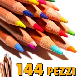 CONFEZIONE SET DI 144 PASTELLI MATITE COLORATE CON PUNTA SPESSA COLOR LEGNO