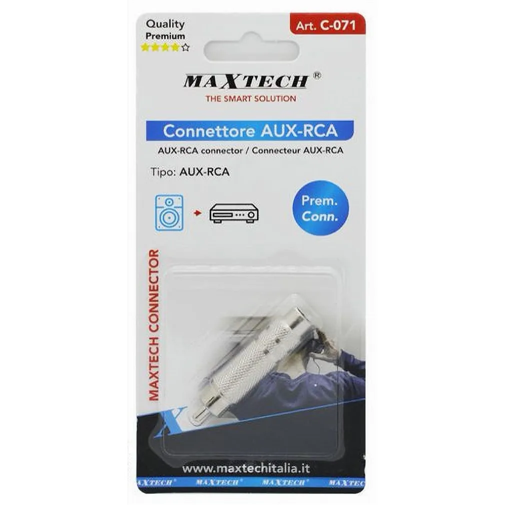 CONNETTORE ADATTATORE CONVERTITORE AUX DA 6,5MM F STEREO AUDIO A SPINA RCA C-071