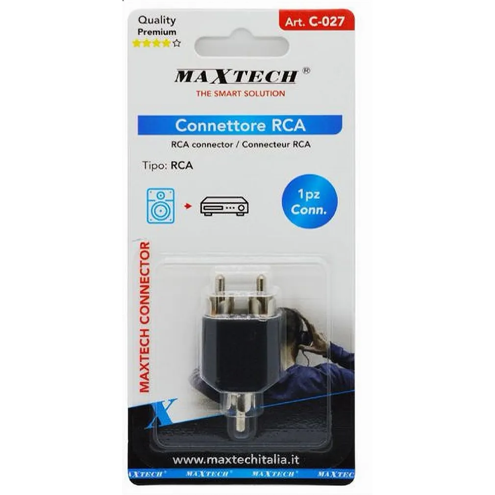 CONNETTORE ADATTATORE SPLITTER SPINA RCA MASCHIO A 2XRCA MASCHIO AUDIO RCA C-027