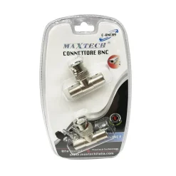 CONNETTORE BNC A T MASCHIO A DOPPIA FEMMINA ADATTATORE VIDEOSORVEGLIANZA MAXTECH C-BNC09