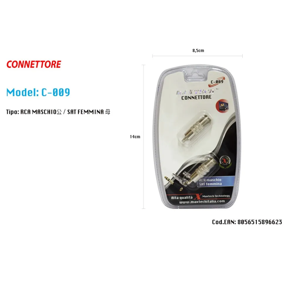 CONNETTORE RCA MASCHIO / SATELLITARE FEMMINA ADATTATORE TELEVISORE MAXTECH C-009