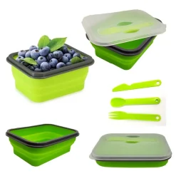 CONTENITORE CIBO PIEGHEVOLE SILICONE SCATOLA PORTA PRANZO POSATE LAVORO