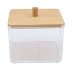CONTENITORE ORGANIZER COSMETICI TOELETTA QUADRATO TRASPARENTE CON COPERCHIO IN LEGNO 10826