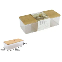 CONTENITORE ORGANIZER PER COSMETICI PORTATRUCCHI TRASPARENTE CON COPERCHIO IN LEGNO 10828
