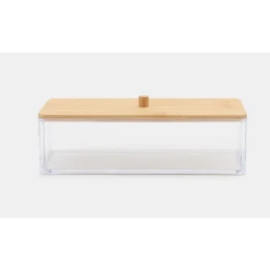 CONTENITORE ORGANIZER PER COSMETICI PORTATRUCCHI TRASPARENTE CON COPERCHIO IN LEGNO 10828
