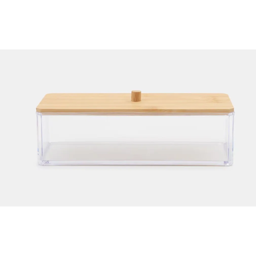 CONTENITORE ORGANIZER PER COSMETICI PORTATRUCCHI TRASPARENTE CON COPERCHIO IN LEGNO 10828