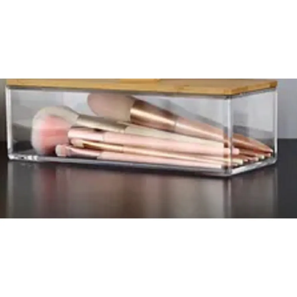 CONTENITORE ORGANIZER PER COSMETICI PORTATRUCCHI TRASPARENTE CON COPERCHIO IN LEGNO 10828