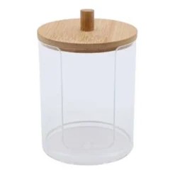 CONTENITORE PORTA DISCHETTI STRUCCANTI TRASPARENTE CON COPERCHIO IN LEGNO 7.1X10.3CM 10822