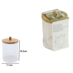 CONTENITORE PORTA DISCHETTI STRUCCANTI TRASPARENTE CON COPERCHIO IN LEGNO 7.1X10.3CM 10822