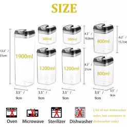 CONTENITORI ERMETICI SOTTOVUOTO PER ALIMENTI CUCINA PASTA BARATTOLI 7 PEZZI PORTA BISCOTTI