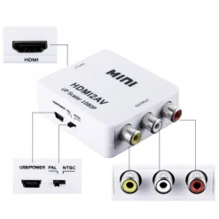 CONVERTITORE ADATTATORE VIDEO AUDIO DA HDMI AV RCA 2AV 1080P PER TV TELECAMERA