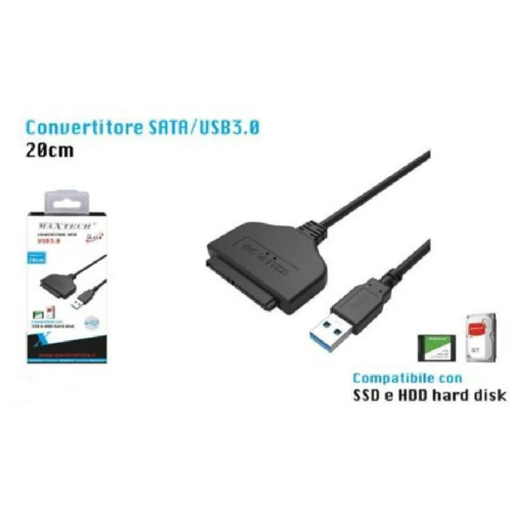 CONVERTITORE CAVO ADATTATORE SATA USB 3.0 20CM SSD HDD HARD DISK MAXTECH SA-U3.0