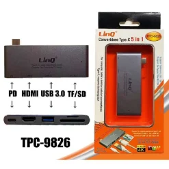 CONVERTITORE HUB 5IN1 TYPE-C SCHEDE MICRO SD USB3.0 HDMI 4K SD ADATTATORE TPC-9826
