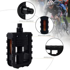 COPPIA DI PEDALI BICICLETTA CON RIFLETTORI LATERALI ATTACCO UNIVERSALE XC-2513