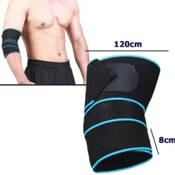 COPPIA GOMITIERA FASCIA ELASTICA BENDA SUPPORTO TUTORE PER GOMITO 120X8CM BLU