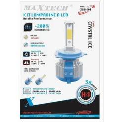 COPPIA LAMPADE LED RICAMBIO AUTO H4 LED 8000 LUMEN 6000K 12V 36W MAXTECH 360-H4