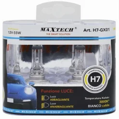 COPPIA LAMPADINE ALOGENE PER AUTO H7 12V 55 WATT LUCE BIANCO CALDO 3000K H7-GX01