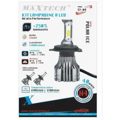 COPPIA LAMPADINE LED H4 AUTO LUCE BIANCA 6500K 12000LM ATTACCO 40W MAXTECH T2-H4