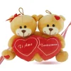 COPPIA ORSETTI CON DOPPIO CUORE 20CM PELUCHE LACCETTI REGALO SAN VALENTINO 93116