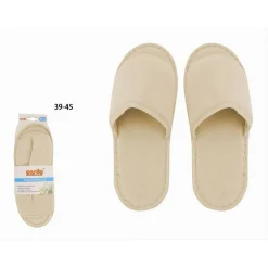 COPPIA PANTOFOLE CIABATTE BAGNO IN TESSUTO BEIGE TAGLIA 39-45 STANZA HOTEL 79681