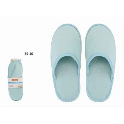 COPPIA PANTOFOLE CIABATTE BAGNO CHIUSE TESSUTO AZZURRO TAGLIA 35-40 STANZA 79688