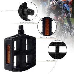 COPPIA PEDALI PER BICICLETTA CON RIFLETTORI LATERALI ATTACCO UNIVERSALE XC-2514