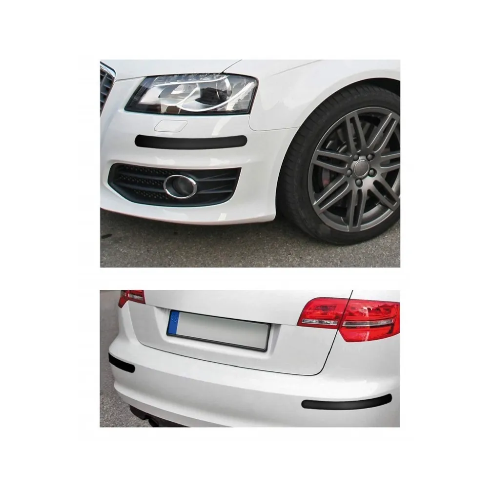 COPPIA PROTEZIONI PER PARAURTI SPOILERS ANTIURTO 52X370MM GOMMA NERO ADESIVO AUTO