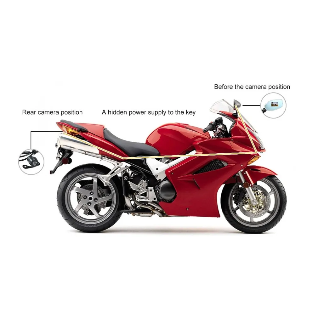 COPPIA SPECCHIETTI MOTO 2.4" DVR CAMERA SPECCHIETTO CAMERA RETROVISORE FRONTALE