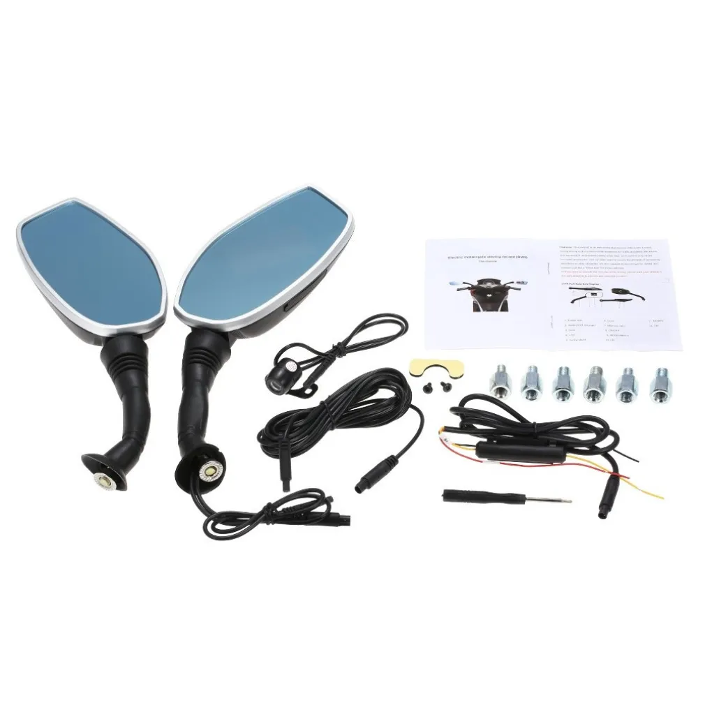 COPPIA SPECCHIETTI MOTO 2.4" DVR CAMERA SPECCHIETTO CAMERA RETROVISORE FRONTALE