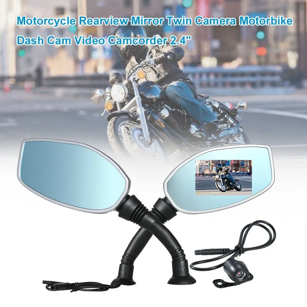 COPPIA SPECCHIETTI MOTO 2.4" DVR CAMERA SPECCHIETTO CAMERA RETROVISORE FRONTALE