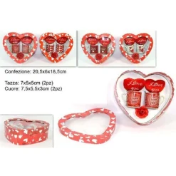 COPPIA TAZZINE CON PELUCHE CUORE I LOVE YOU REGALO SAN VALENTINO 4 MODELLI ASS.