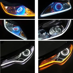 COPPIA TUBO FLESSIBILE FARI BICOLORE DRL LED LUCE DAYTIME BIANCA GIALLA 600mm