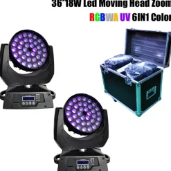 COPPIA WASH MOVING HEAD ZOOM LED 36X18 RGBWA UV 6IN1 TESTE MOBILI CON FLIGHTCASE