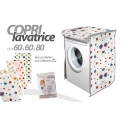 COPRI LAVATRICE PROTTETIVO 60X60X80CM IMBOTTITO CERNIERA TELO DECORI ASS. 345814