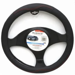 COPRIVOLANTE PER AUTO UNIVERSALE FODERA STERZO 38 CM NERO CUCITURE ROSSE CV-22