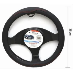 COPRIVOLANTE PER AUTO UNIVERSALE FODERA STERZO 38 CM NERO CUCITURE ROSSE CV-22
