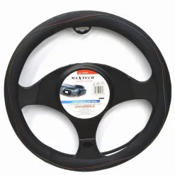 COPRIVOLANTE UNIVERSALE AUTO FODERA STERZO 38CM NERO CON CUCITURE COLORATE CV-21