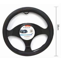 COPRIVOLANTE UNIVERSALE AUTO FODERA STERZO 38CM NERO CON CUCITURE COLORATE CV-21