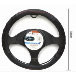COPRIVOLANTE UNIVERSALE PER AUTO FODERA STERZO 38CM NERO ROSSO CON RILIEVO CV-18