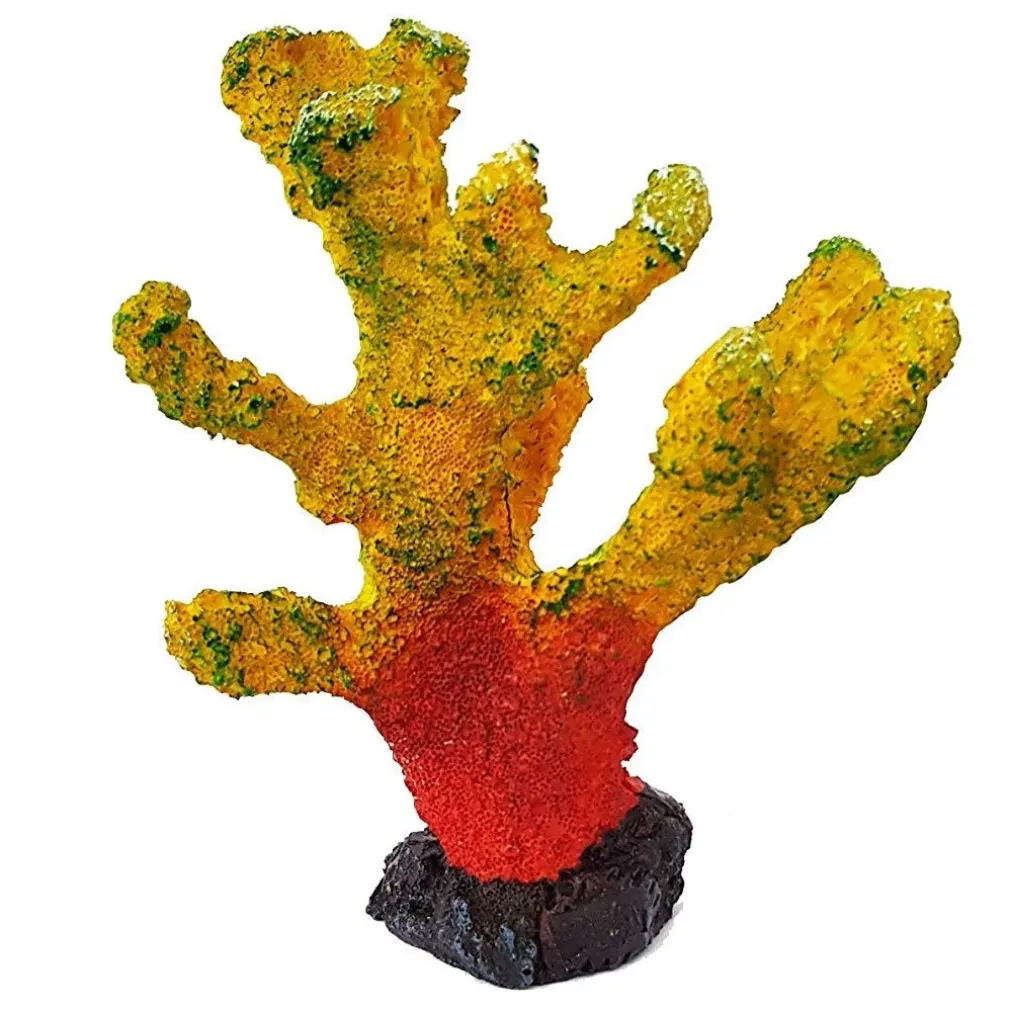 CORALLO IN RESINA ORNAMENTO PER ACQUARIO GIALLO ARANCIONE 13X6X16 CM SOTTOMARINO