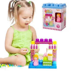 COSTRUZIONI GIOCATTOLO PER BAMBINI GELATERIA 14PZ CON PERSONAGGIO E ACCESSSORI