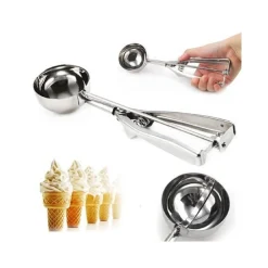 CUCCHIAIO PORZIONATORE GELATO DOSATORE PALLINE MOLLA ICE CREAM SFERA 6CM ACCIAIO