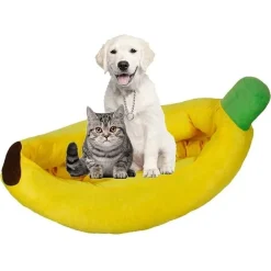 CUCCIA BANANA LETTO MORBIDO PER GATTO CANE CUSCINO INVERNO PELUCHE NIDO 70X40CM