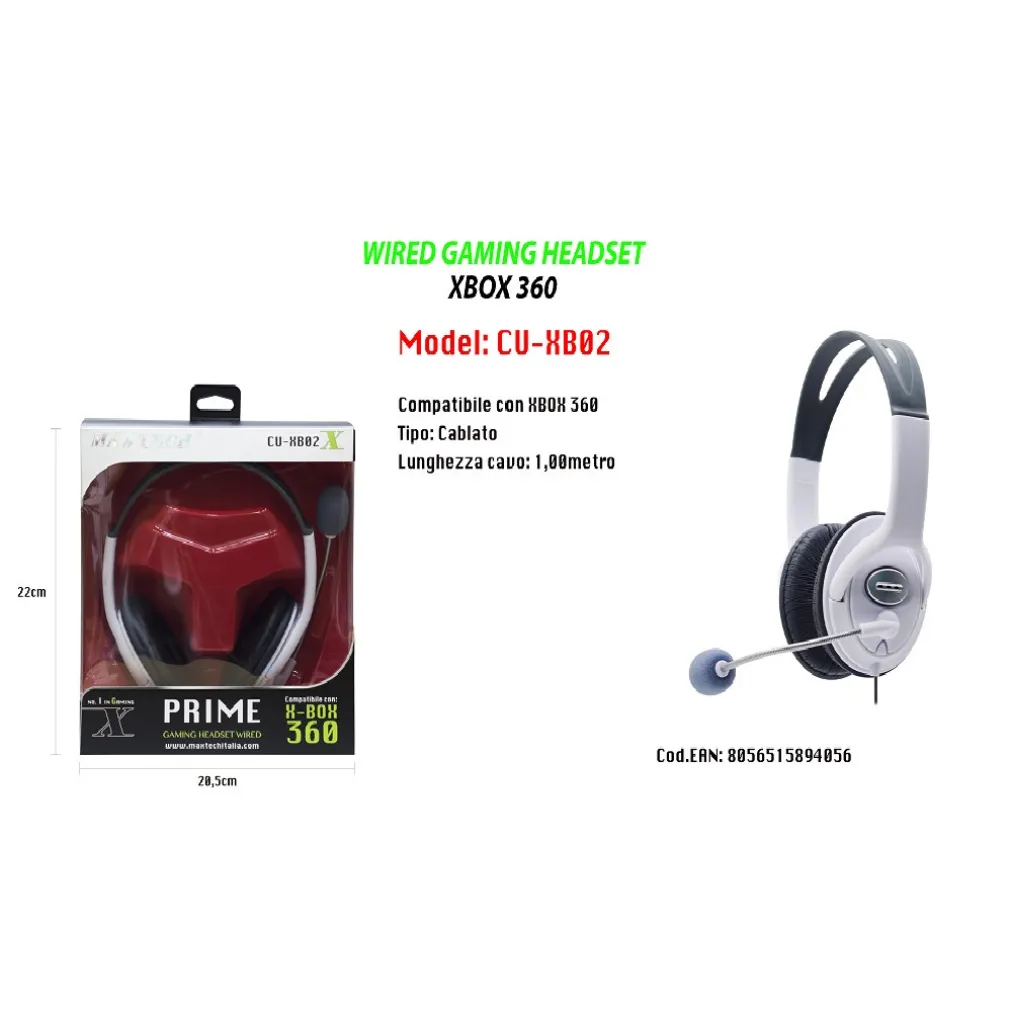 CUFFIA COMPATIBILE PER X-BOX 360 GAMING HEADSET WIRED MICROFONO MAXTECH CU-XB02
