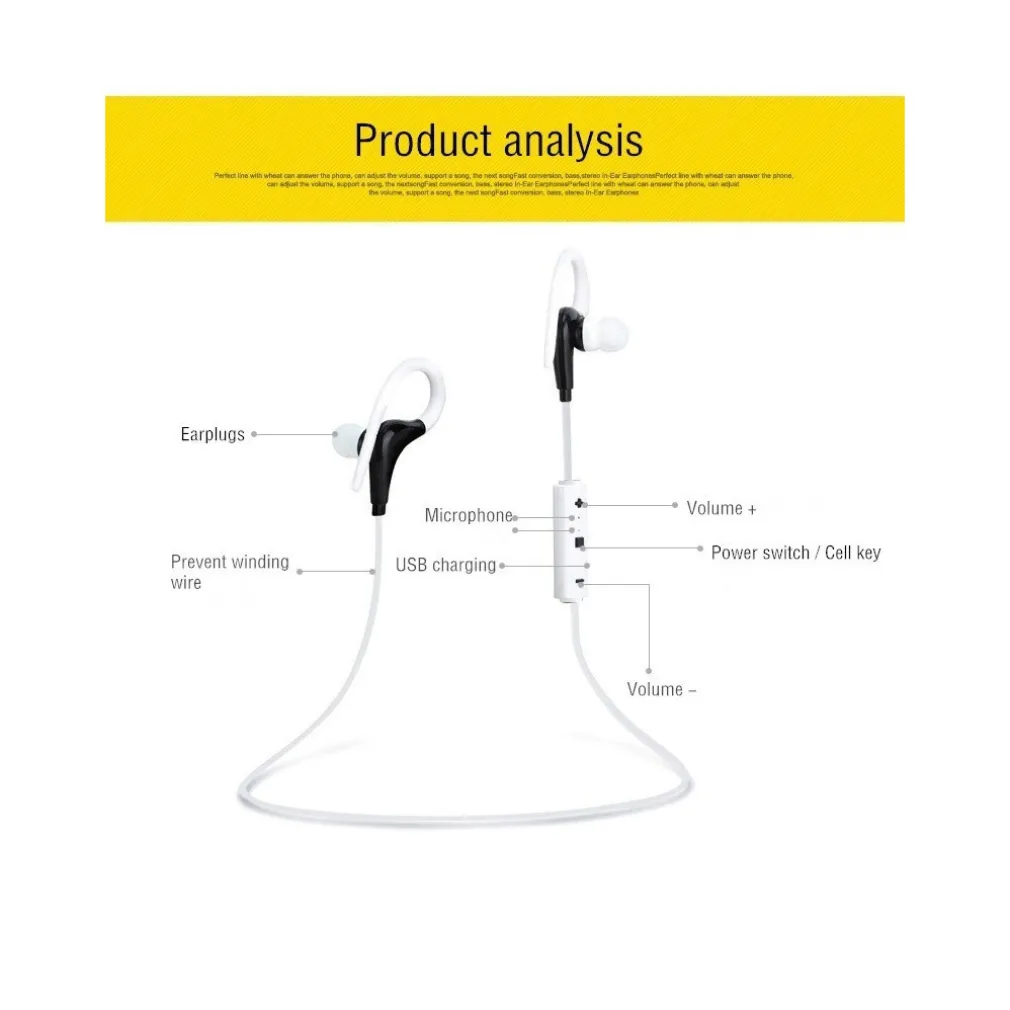 CUFFIE AURICOLARI BLUETOOTH STEREO COMPATIBILI IOS SMARTPHONE SPORT AUDIO BT1