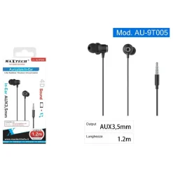 CUFFIE AURICOLARI IN-EAR CONNETTORE AUX 3,5MM FILO DA 1,2 MT SMARTPHONE AU-9T005