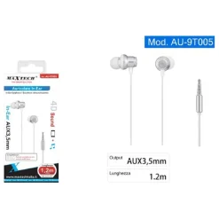 CUFFIE AURICOLARI IN-EAR CONNETTORE AUX 3,5MM FILO DA 1,2 MT SMARTPHONE AU-9T005