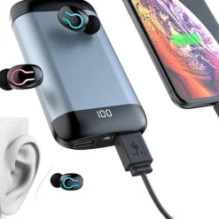 CUFFIE AURICOLARI POWER BANK STEREO HI-FI PER MUSICA WIRELESS Q66 TWS BLUETOOTH