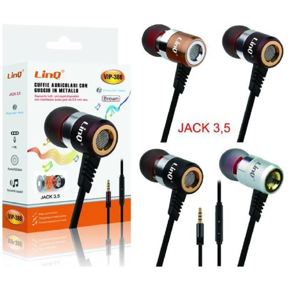 CUFFIE AURICOLARI SMARTPHONE CONTROLLO VOLUME MICROFONO JACK 3,5MM MUSICA VIP-388
