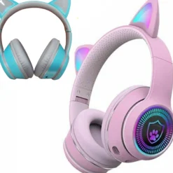 CUFFIE AURICOLARI WIRELESS/CABLATE ORECCHIE GATTO RICARICABILI BLUETOOTH Q-EM50